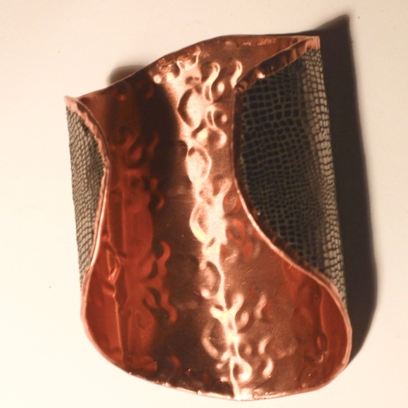 Silver SnakeSkin Leather Cuff Bracelet 4” Wide Handmade Boho Statement Gift - Picture 5 of 8